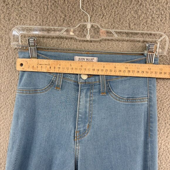 Judy Blue High Rise Raw Hem Flare Jeans Light Wash Stretch Denim Size 1 (25) - Picture 3 of 14